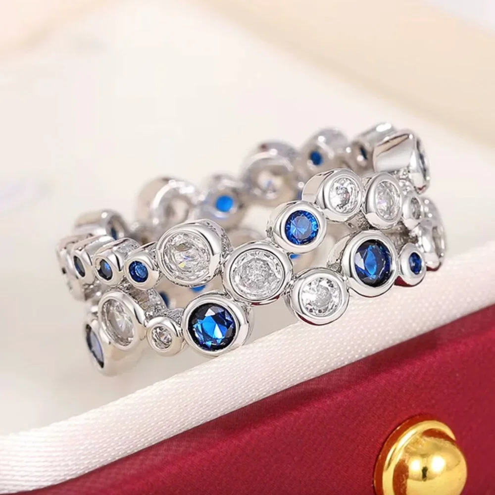 NEW 18k White Gold Sapphire Diamond Ring Band - Picture 2 of 7